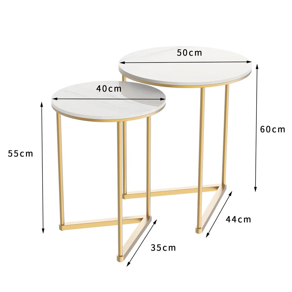 Wisfor Modern Marble Metal Round Nesting End Tables Set 2