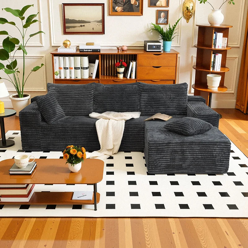 L Shaped Living Room Sofa Bed Convertible Minimalist Deep Seat