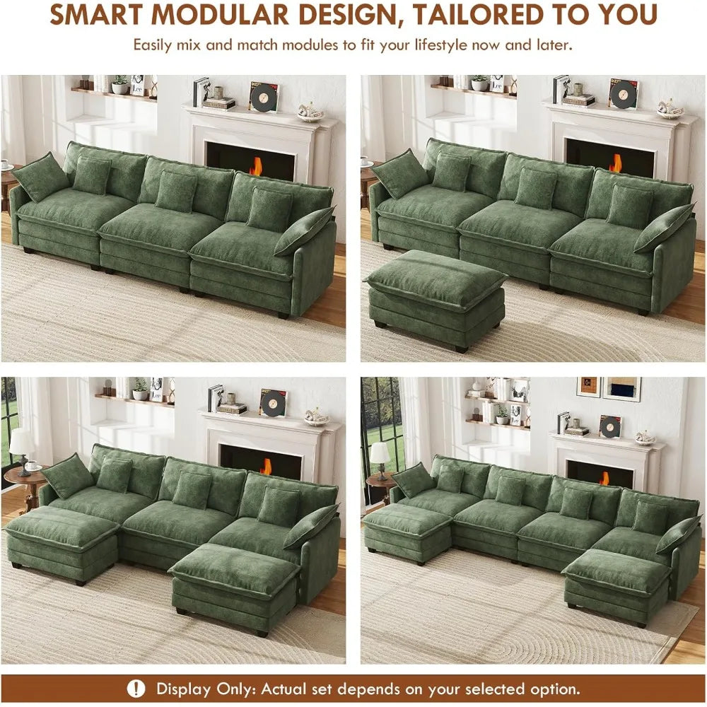 U Shaped Modular Sectional Sofa Chenille With Movable Ottomans