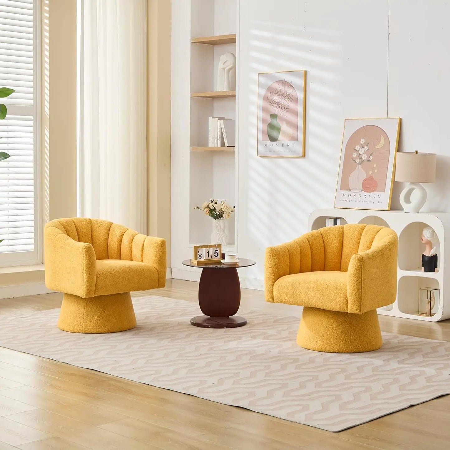 360 Degree Swivel Velvet Upholstered Barrel Chair Set
