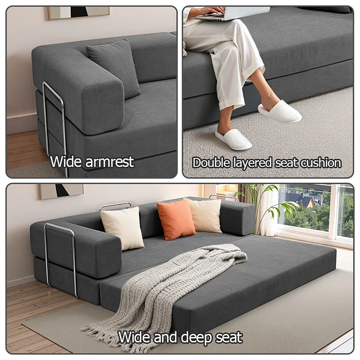 Foldable Sofa Bed With Removable Backrest For Living Room Seating