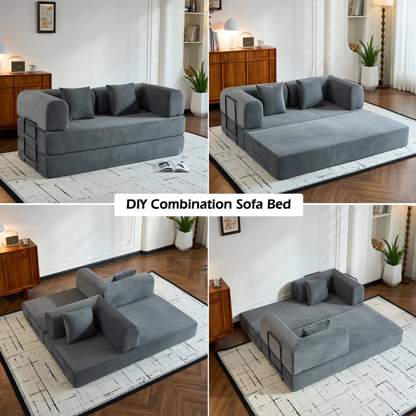 THOLASIS Folding Convertible Corduroy Sofa Bed For Small Spaces