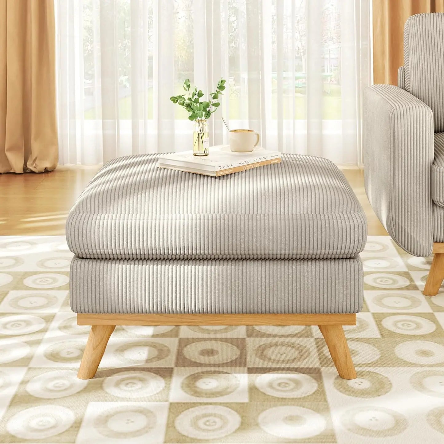 HUANZHUANG Corduroy Loveseat Sofa With Spring Cushion Solid Wood Frame