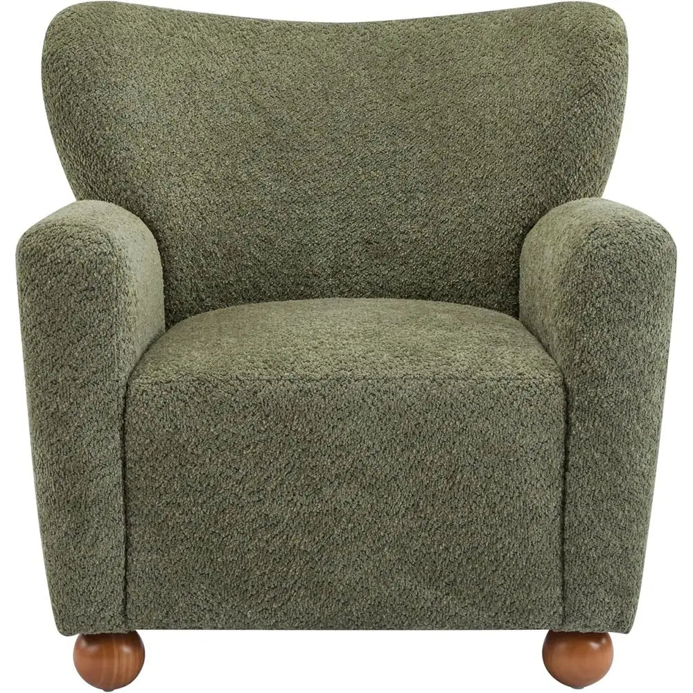 Wingback Accent Chair Upholstered Armchair With Rounded Wooden Legs