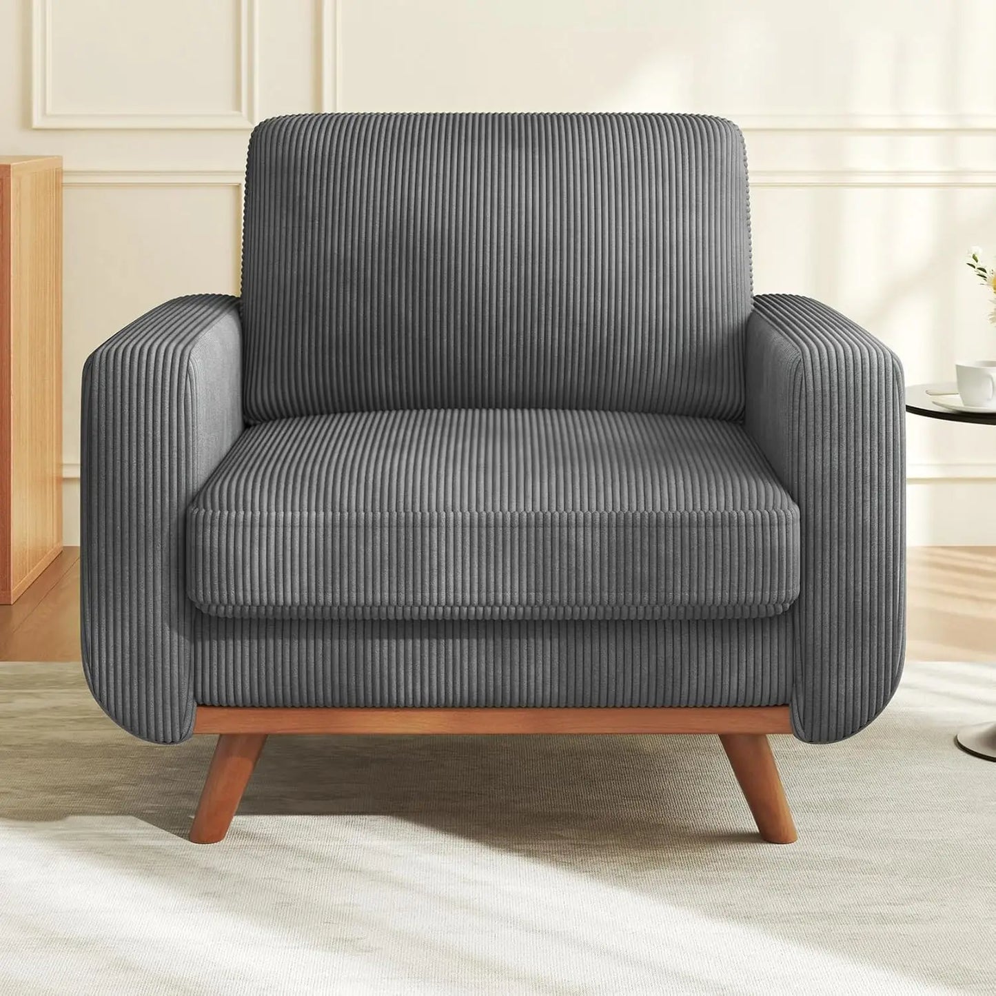 HUANZHUANG Corduroy Loveseat Sofa With Spring Cushion Solid Wood Frame