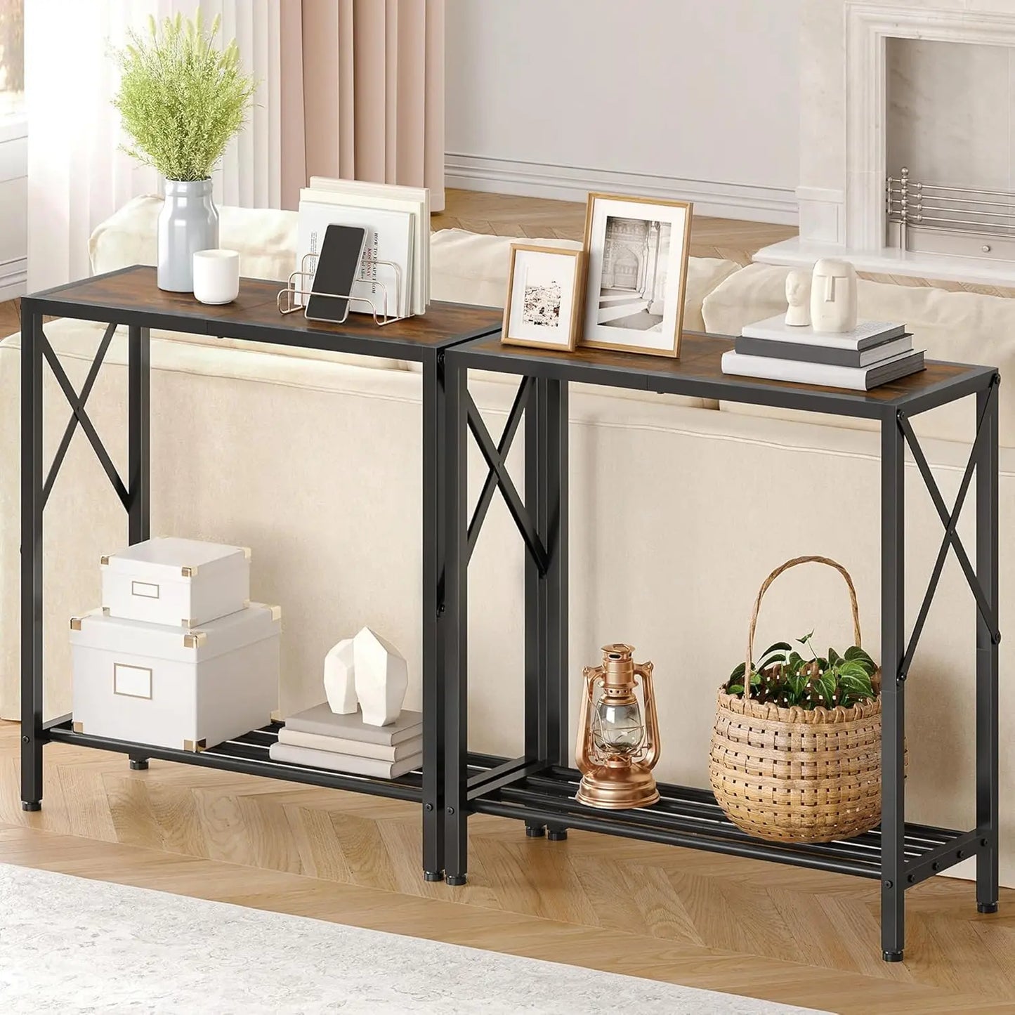 Console Table Two Tier Narrow Entryway Open Shelves