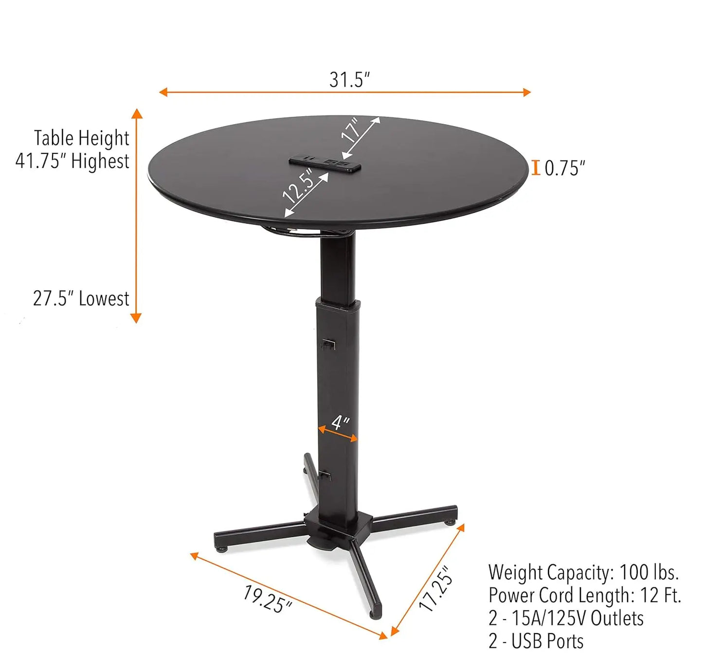 Round Charging Table With Height Adjustment USB And AC Outlets