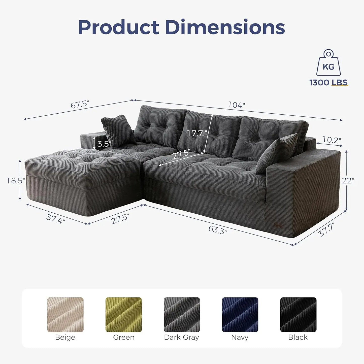 L Shaped Modular Sectional Sofa With Ottoman Upholstered Comfort