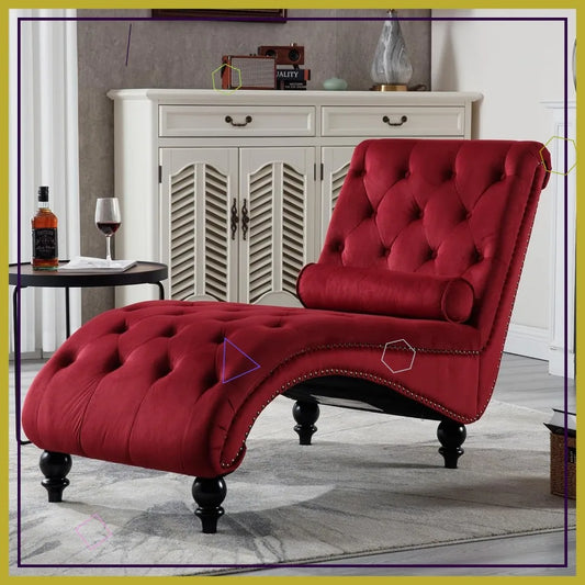 Velvet Upholstered Chaise Lounge Chair With Pillow Tufted Recliner