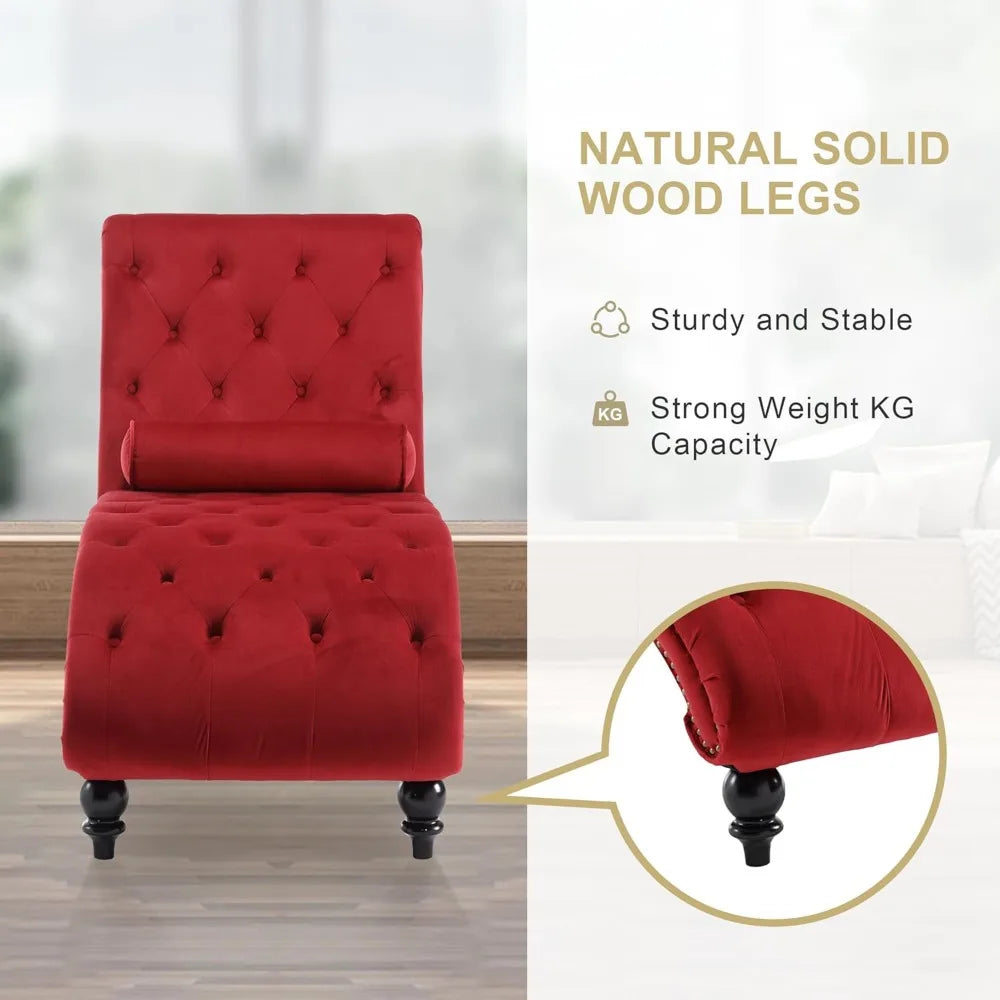 Velvet Upholstered Chaise Lounge Chair With Pillow Tufted Recliner