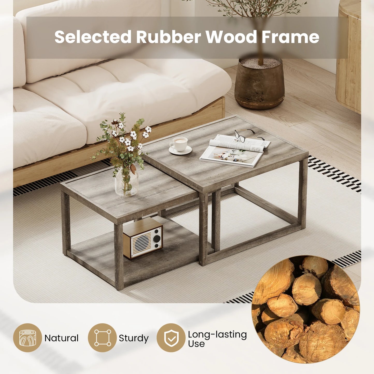 HOMASIS Nesting Coffee Tables Set of 2 With Storage