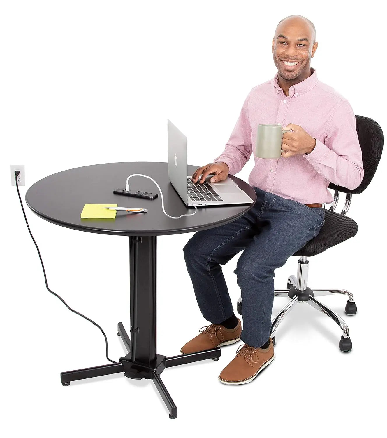 Round Charging Table With Height Adjustment USB And AC Outlets