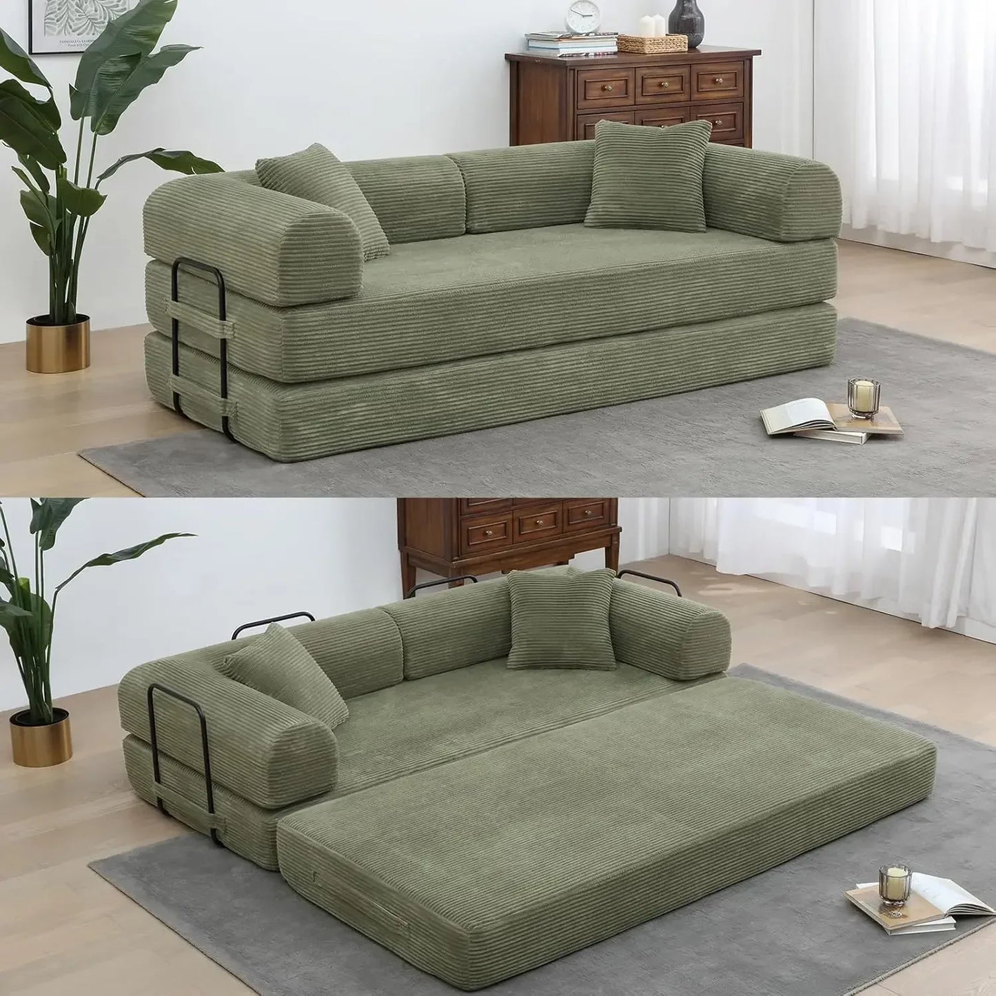 Convertible Sleeper Sofa Bed Corduroy Memory Foam Couch