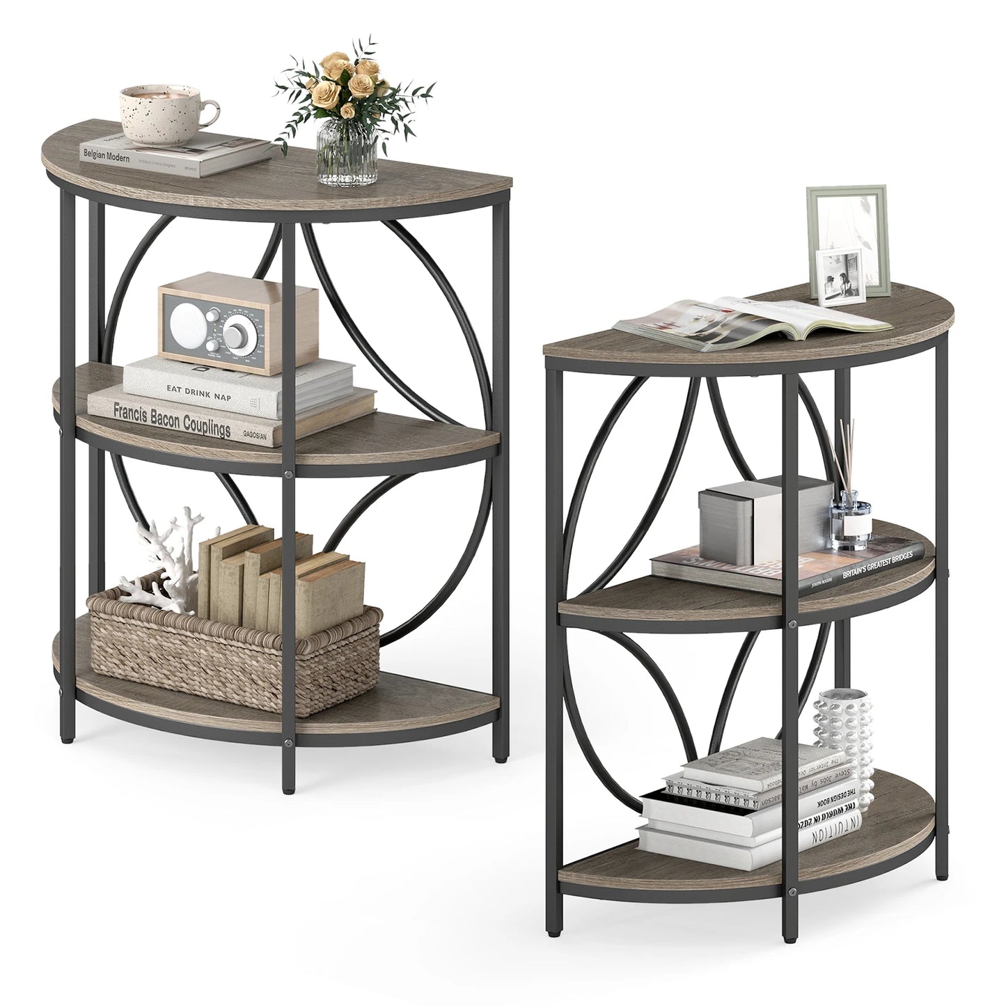 HOMASIS 3 Tier Half Round End Tables Set of 2