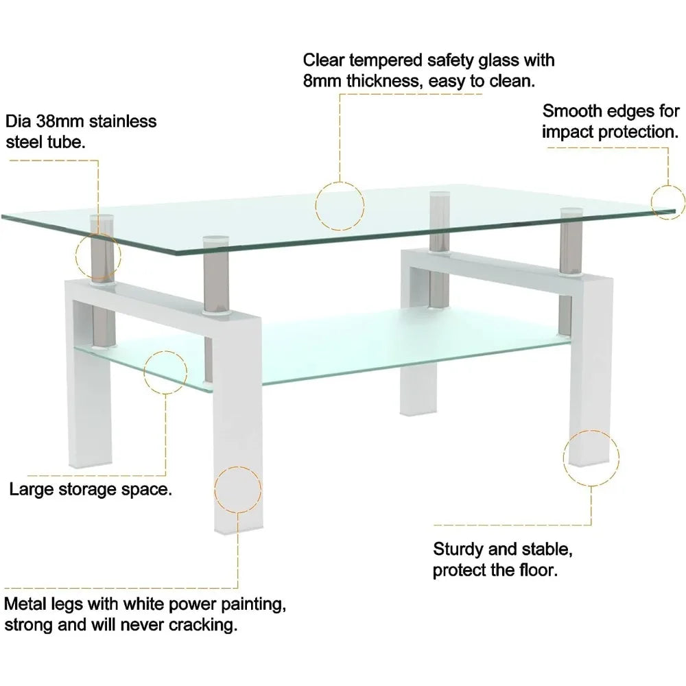 Living Room Tempered Glass Coffee Table And End Tables Set