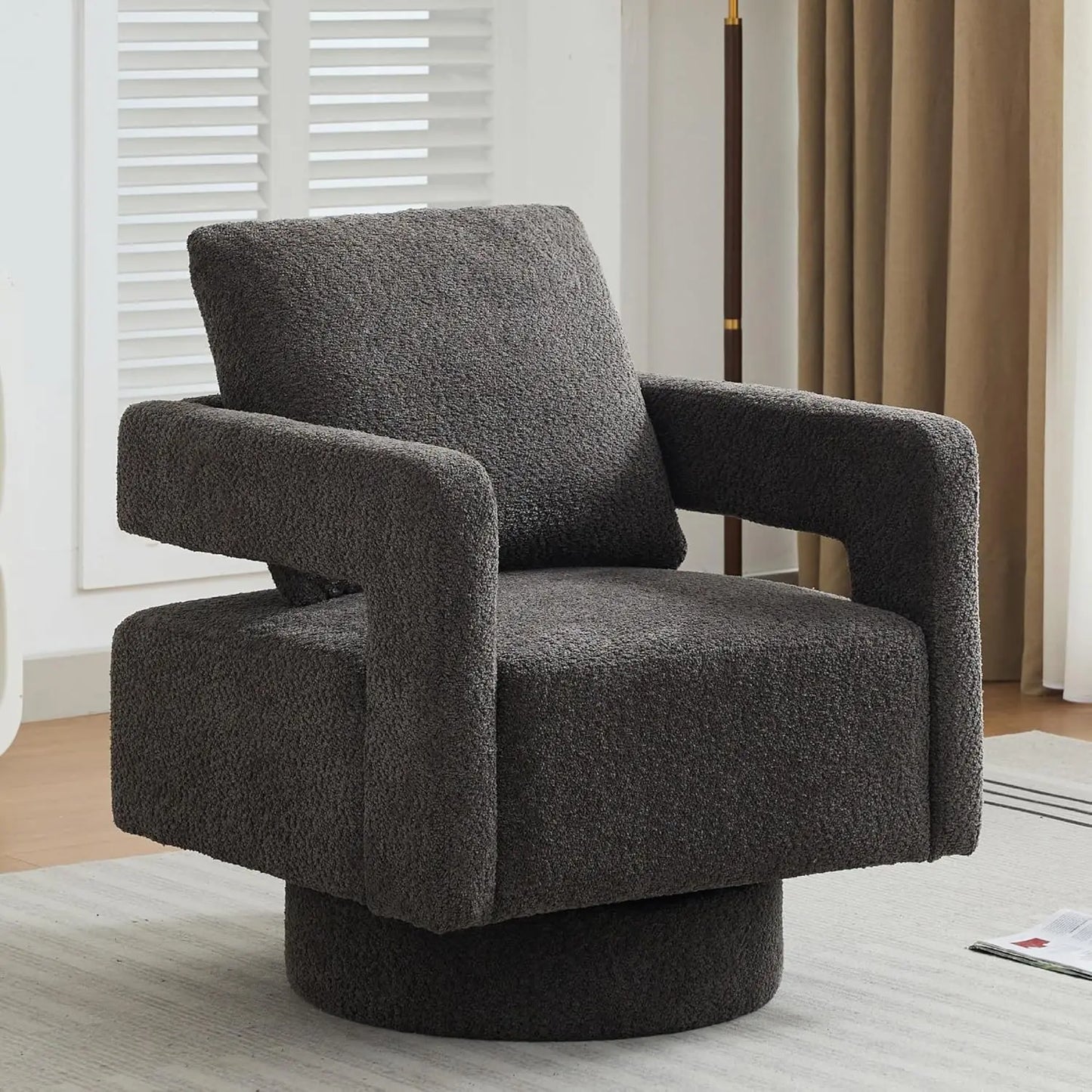 Upholstered Swivel Accent Barrel Chair Set Two Linen Open Back