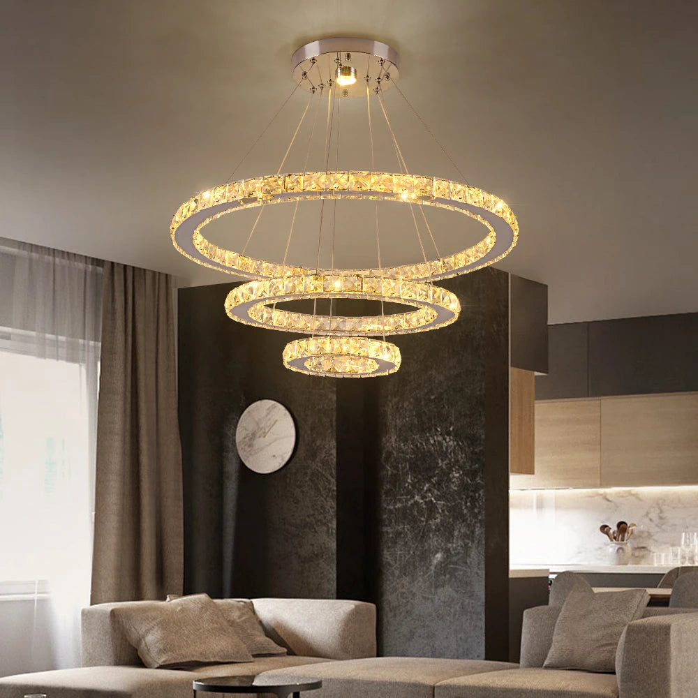 Crystal Modern Pendant Light Chandelier With Dimmable LED