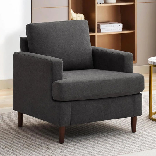 Mid Century Modern Linen Accent Armchair For Living Room