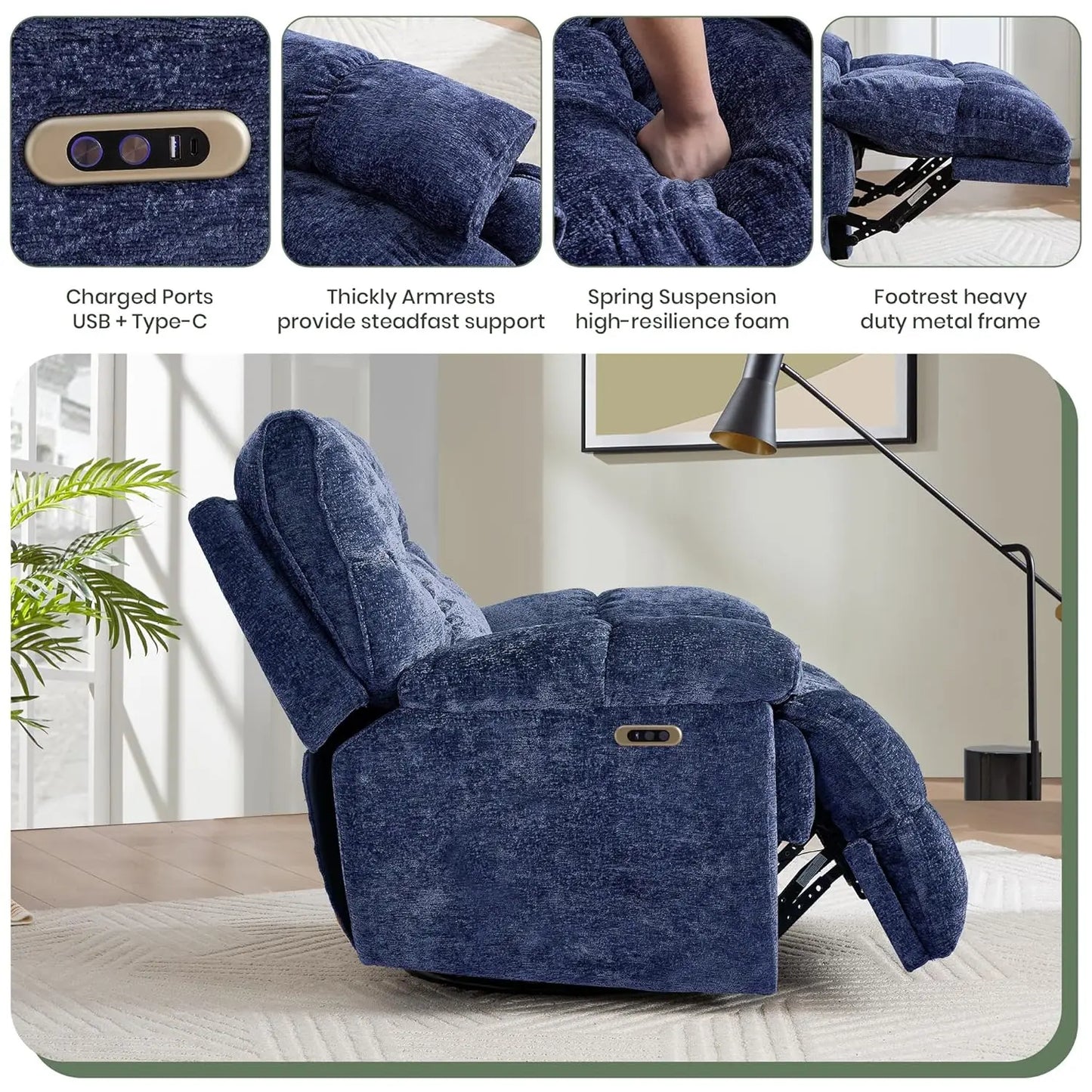 Power Swivel Rocker Recliner Chair For Living Room Comfort