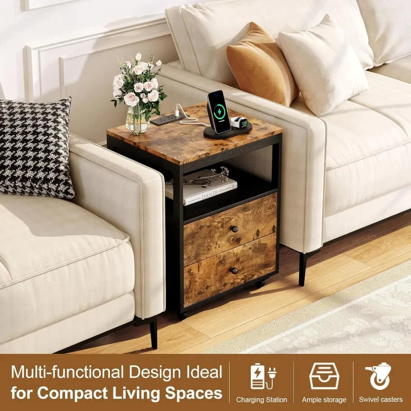 Side Table With 2 Drawers Sofa End Tables With Wheels