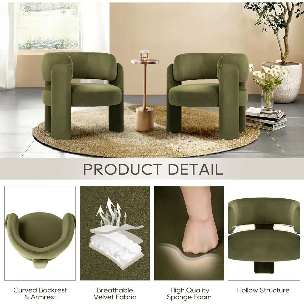 Velvet Accent Chair Set of Two Upholstered Barrel Chairs