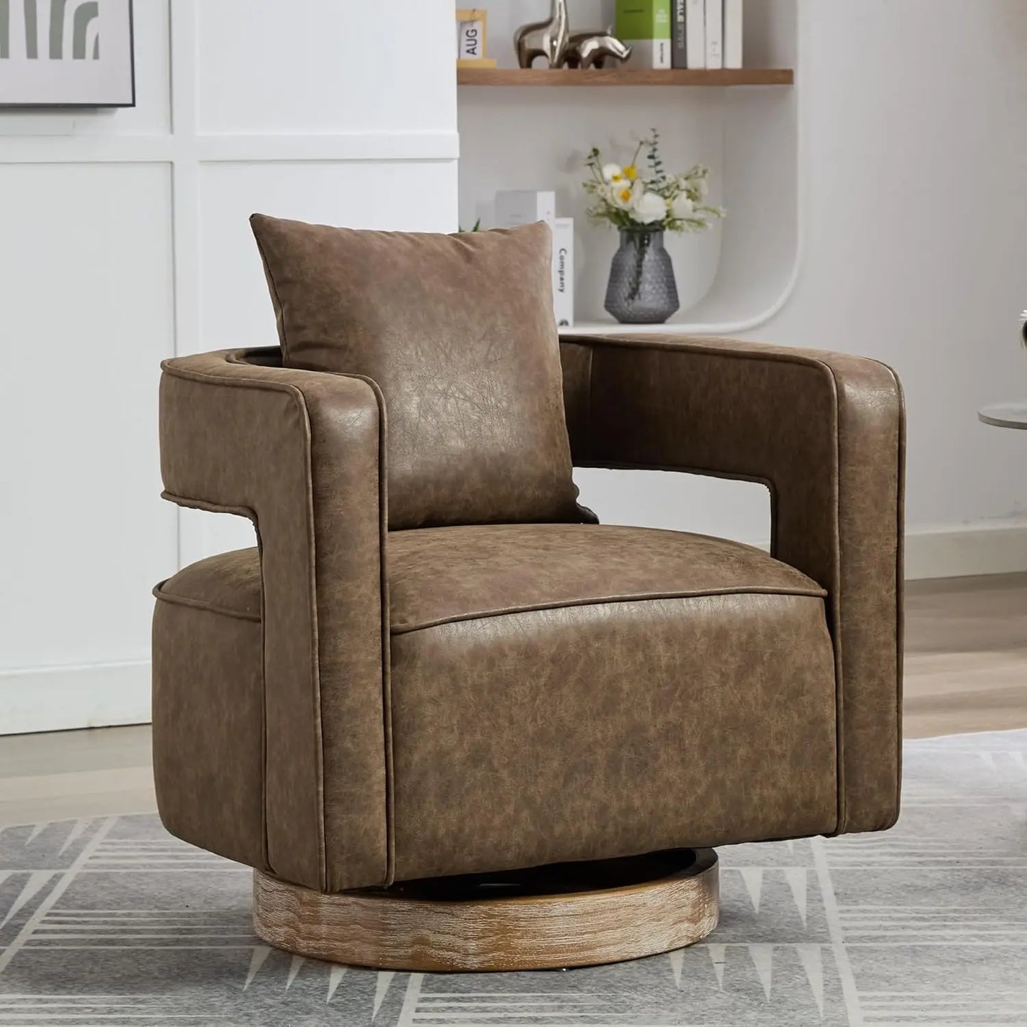 Upholstered Swivel Accent Barrel Chair Set Two Linen Open Back