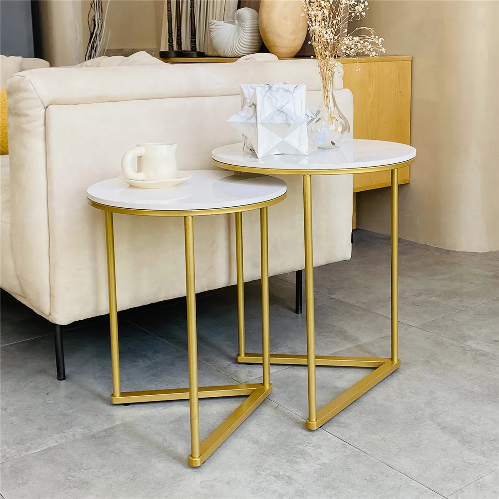 Wisfor Modern Marble Metal Round Nesting End Tables Set 2