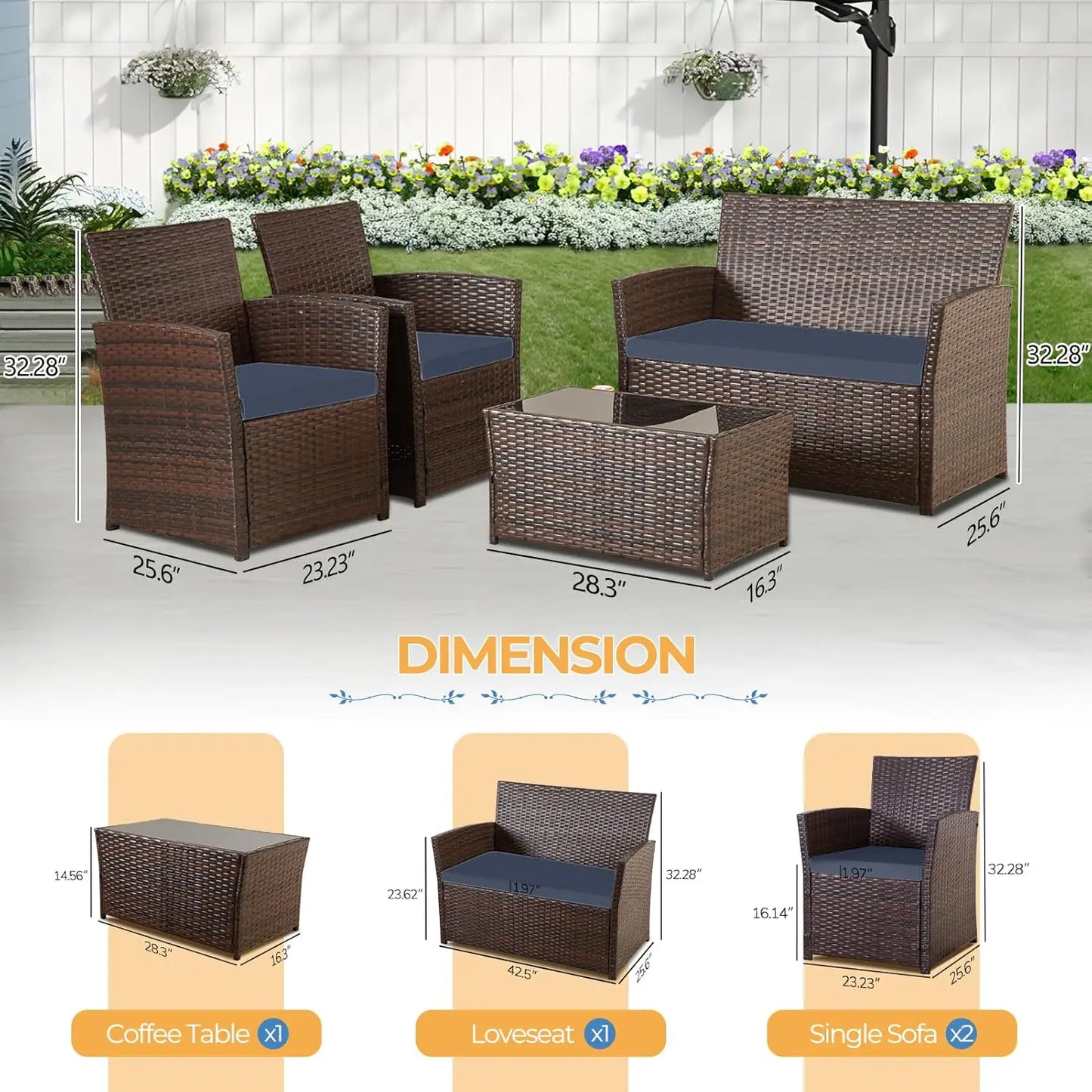 Outdoor Patio Furniture Set Rattan Table and Chairs Conversation Sofa