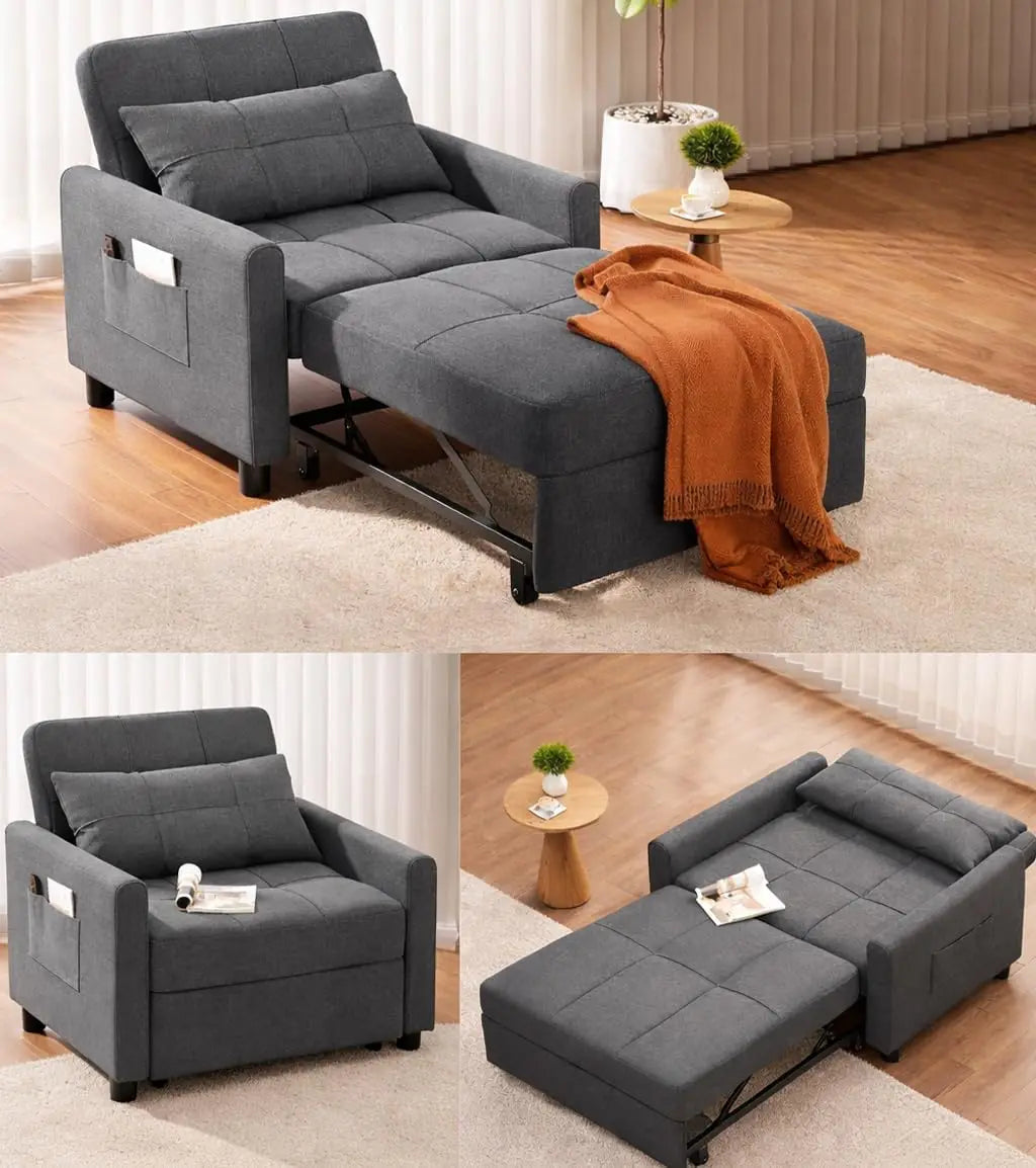 Three In One Convertible Sleeper Sofa Bed Linen Fabric