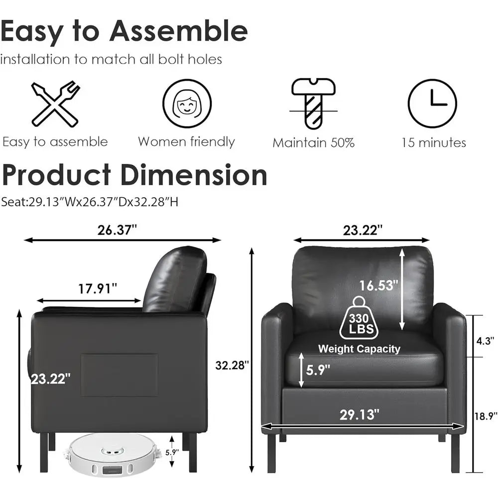 LISM Leather Accent Chair Set, Metal Frame, 2-Piece