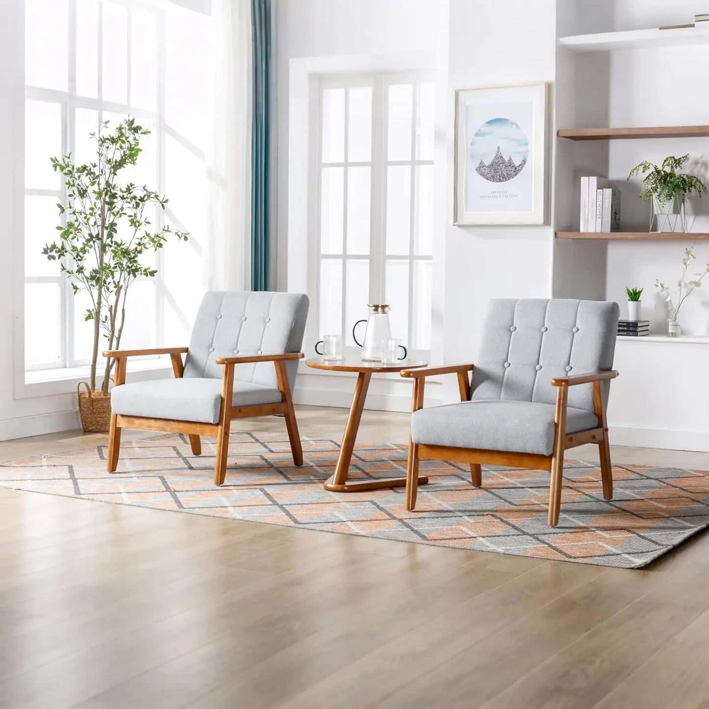 PU Leather Accent Chair Set Of 2 Mid Century Modern