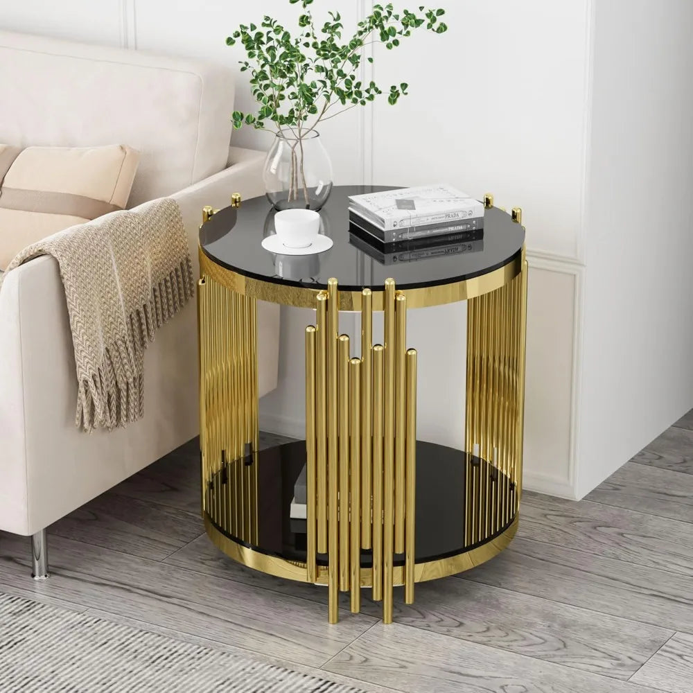 Round Glass End Table Stainless Steel Irregular Leg Living Room
