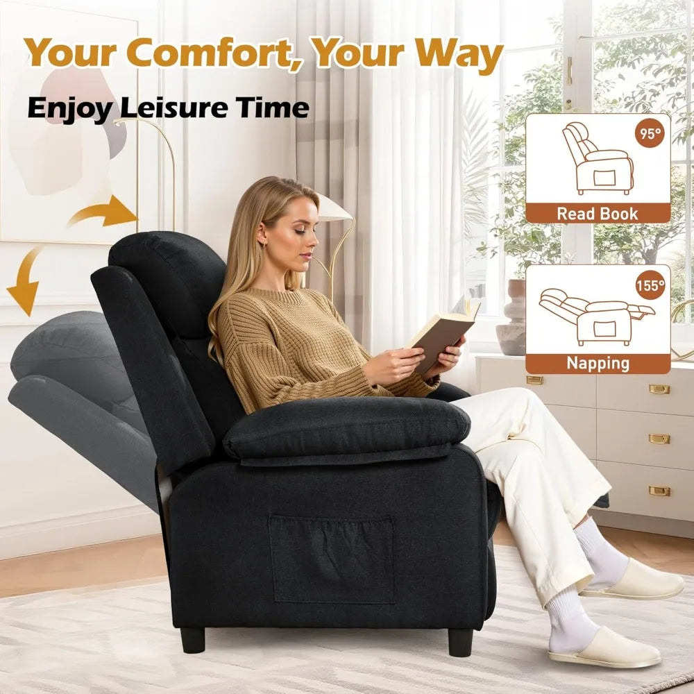 Padded Deep Seat Recliner With Side Pockets Living Room
