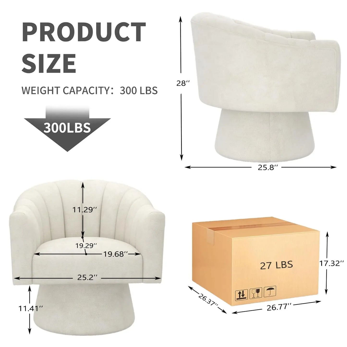 360 Degree Swivel Velvet Upholstered Barrel Chair Set