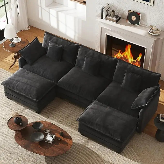 U Shaped Modular Sectional Sofa Chenille With Movable Ottomans