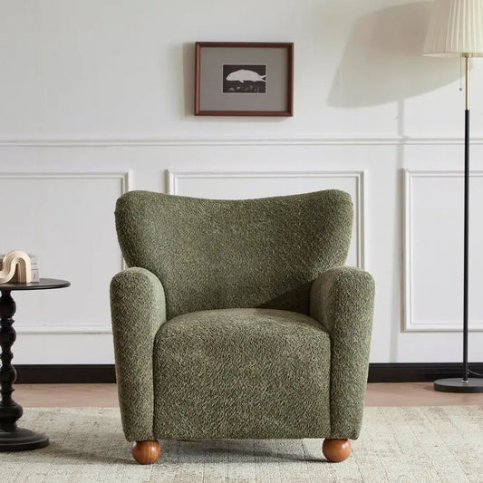 Wingback Accent Chair Upholstered Armchair With Rounded Wooden Legs