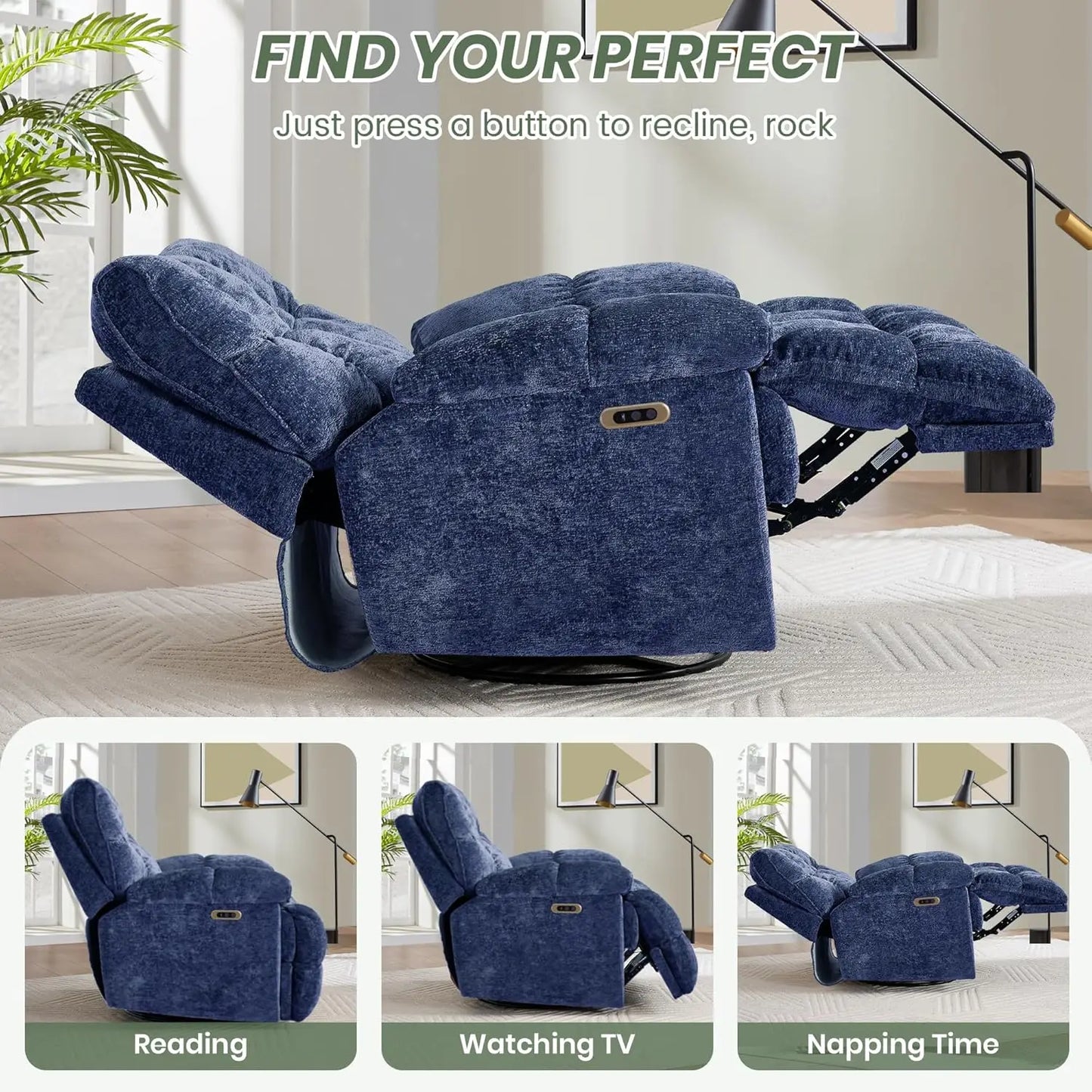 Power Swivel Rocker Recliner Chair For Living Room Comfort