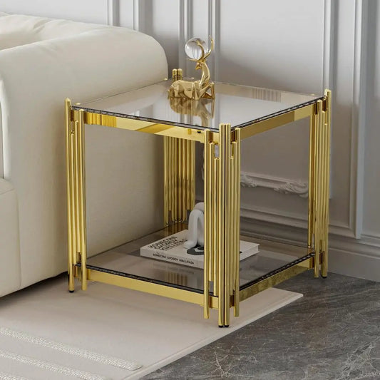 Clear Glass End Table With Stainless Steel Leg Living Room