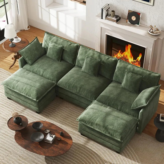 U Shaped Modular Sectional Sofa Chenille With Movable Ottomans