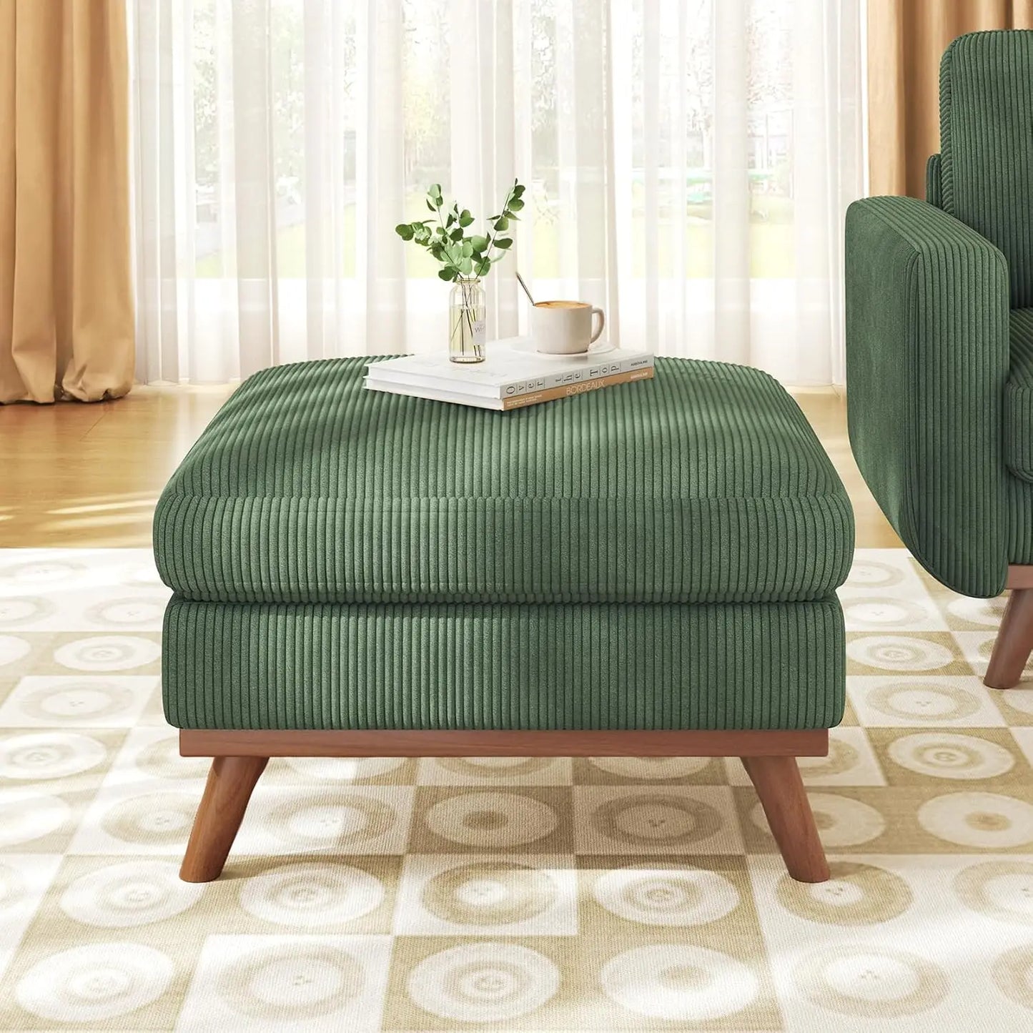 HUANZHUANG Corduroy Loveseat Sofa With Spring Cushion Solid Wood Frame