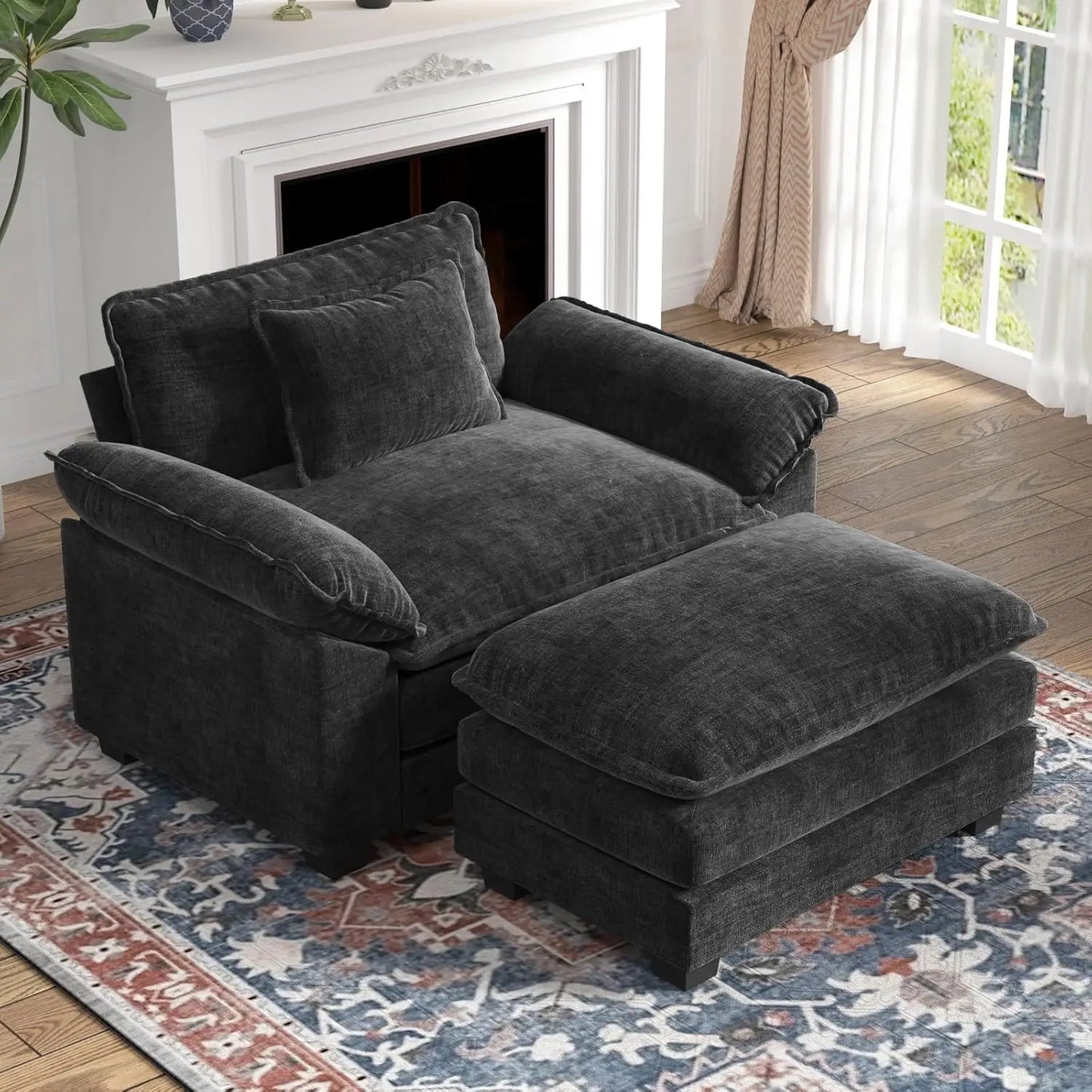 Guangbai Chenille Upholstered Accent Chair With Ottoman