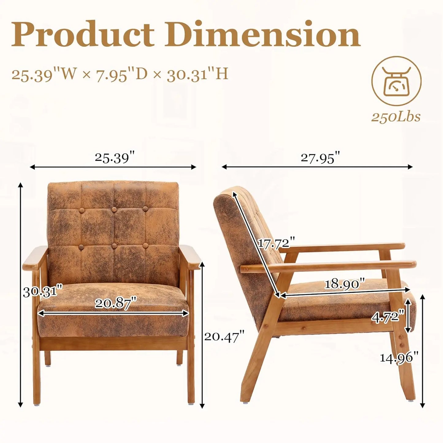 PU Leather Accent Chair Set Of 2 Mid Century Modern