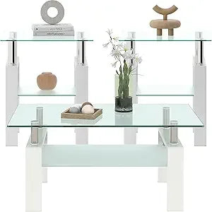 3-Piece Glass Coffee Table Set With End Tables Modern Metal