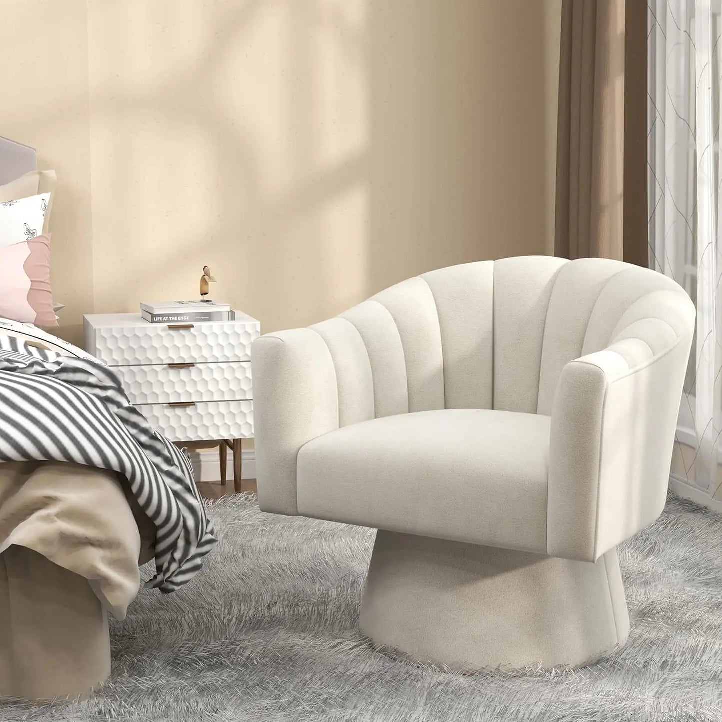 360 Degree Swivel Velvet Upholstered Barrel Chair Set