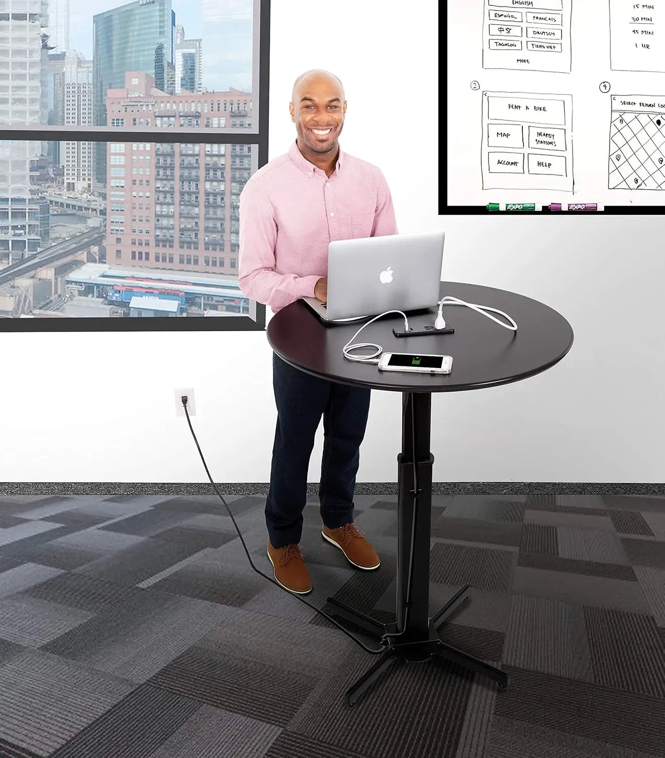 Round Charging Table With Height Adjustment USB And AC Outlets