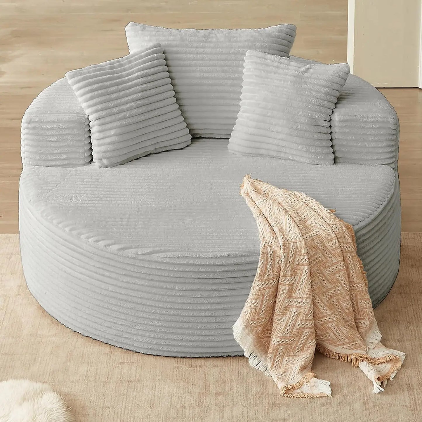 Round Corduroy Upholstered Lounge Chair With Deep Seat Sofa