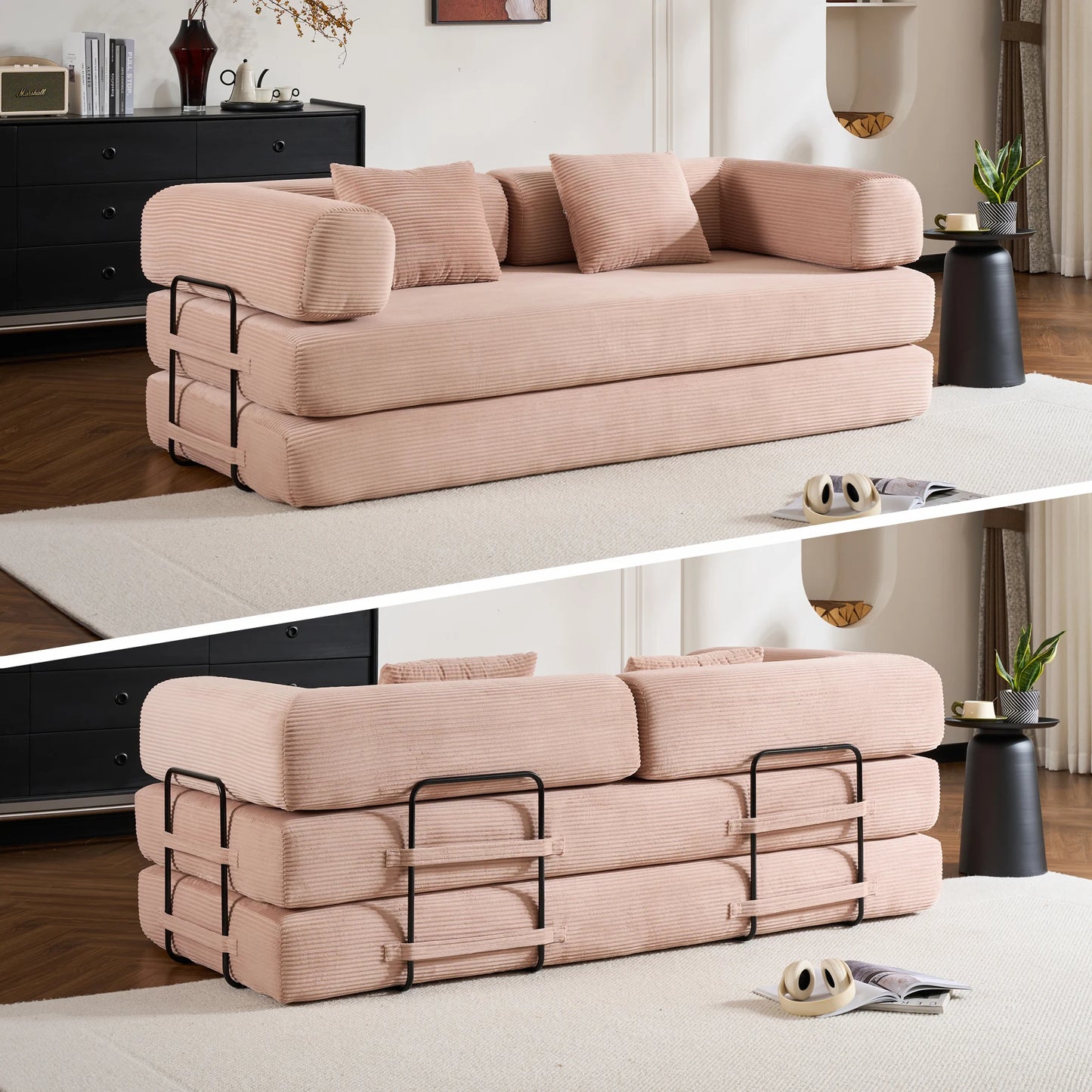 THOLASIS Folding Convertible Corduroy Sofa Bed For Small Spaces
