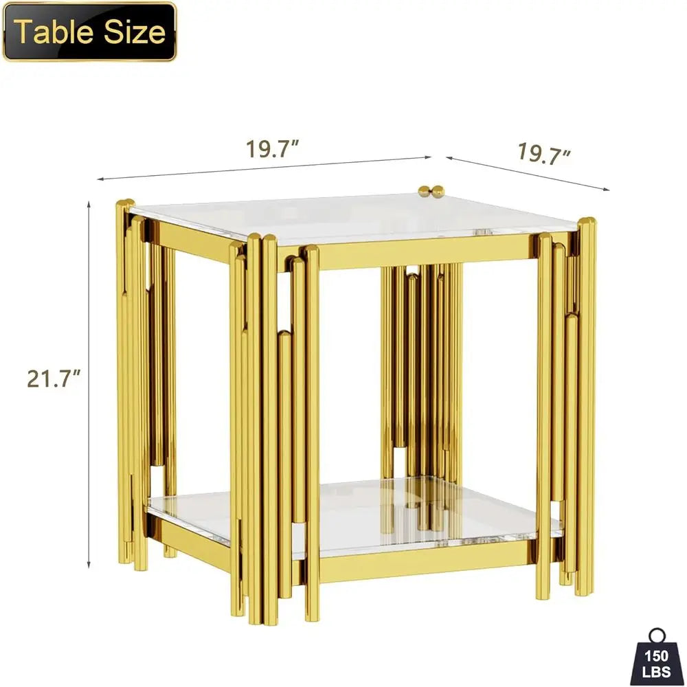 Clear Glass End Table With Stainless Steel Leg Living Room