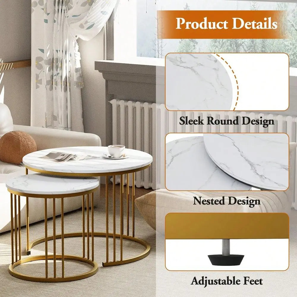 XMSJ Faux Marble Nesting Table For Small Living Rooms