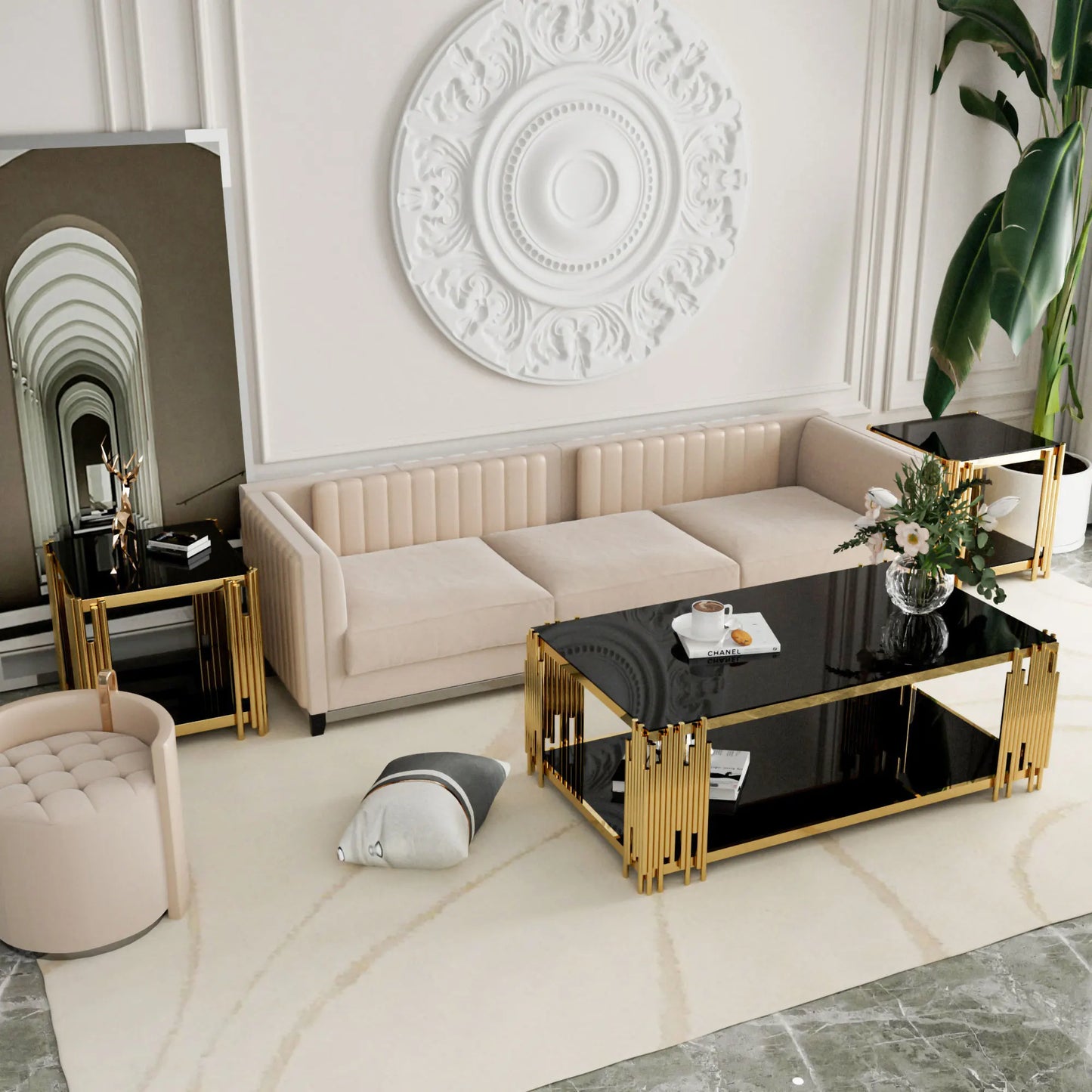 Stainless Steel Glass Coffee Table For Living Room Modern Center